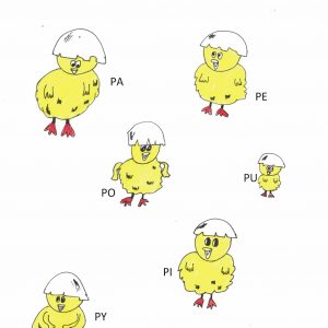 rysunki kurczaczków ze skorupkami na główkach